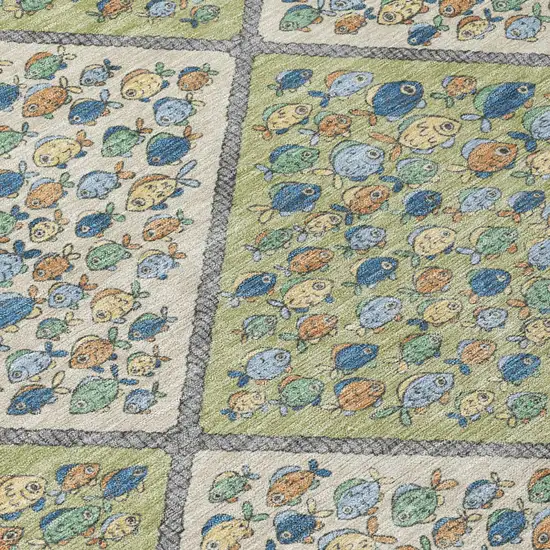 Green And Beige Abstract Washable Indoor Outdoor Area Rug Photo 5