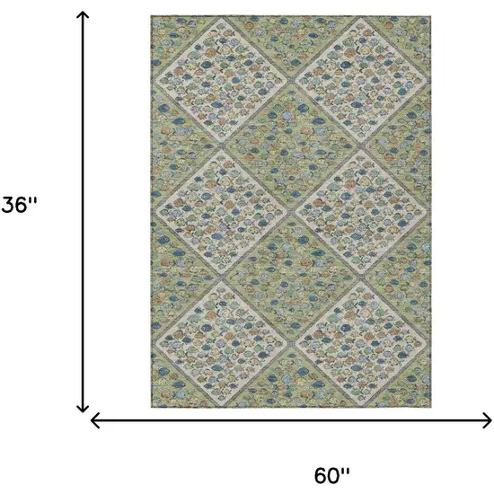 Green And Beige Abstract Washable Indoor Outdoor Area Rug Photo 6