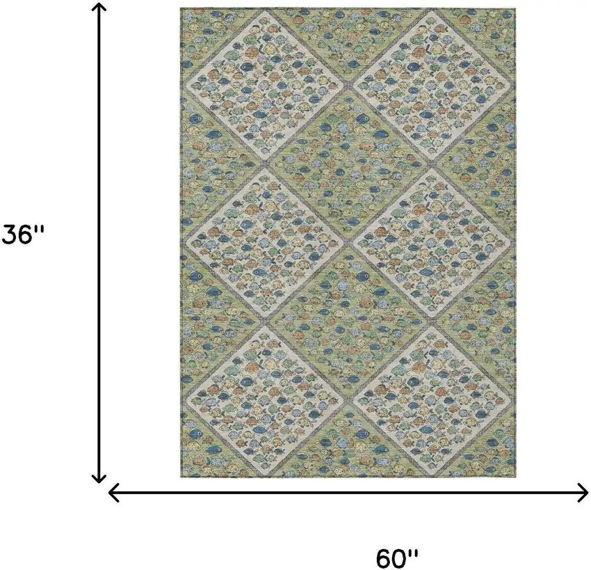 Green And Beige Abstract Washable Indoor Outdoor Area Rug Photo 6