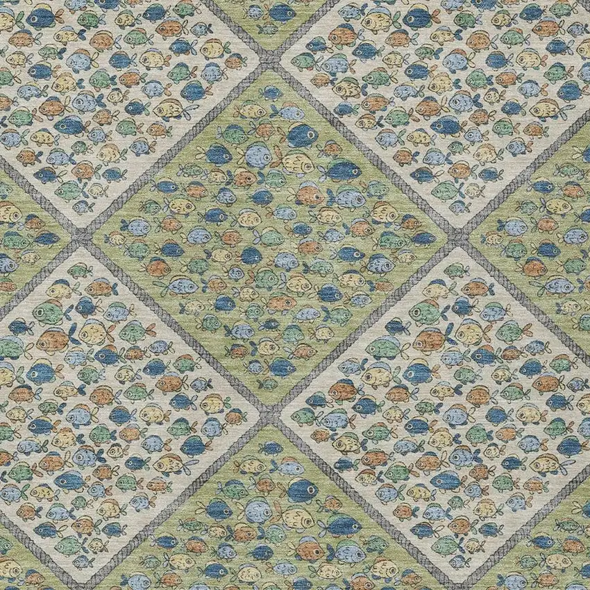 Green And Beige Abstract Washable Indoor Outdoor Area Rug Photo 2