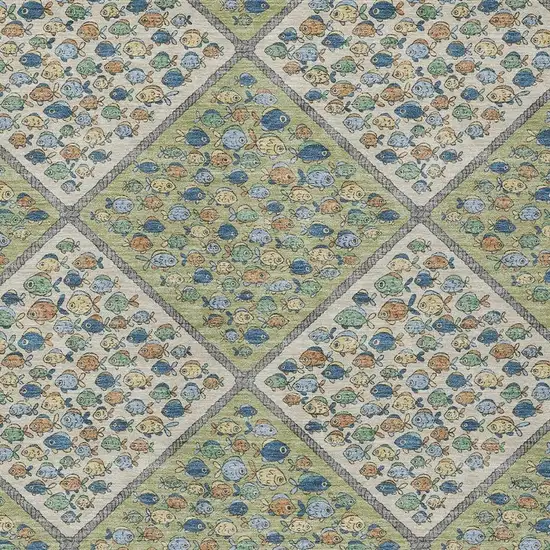 Green And Beige Abstract Washable Indoor Outdoor Area Rug Photo 2