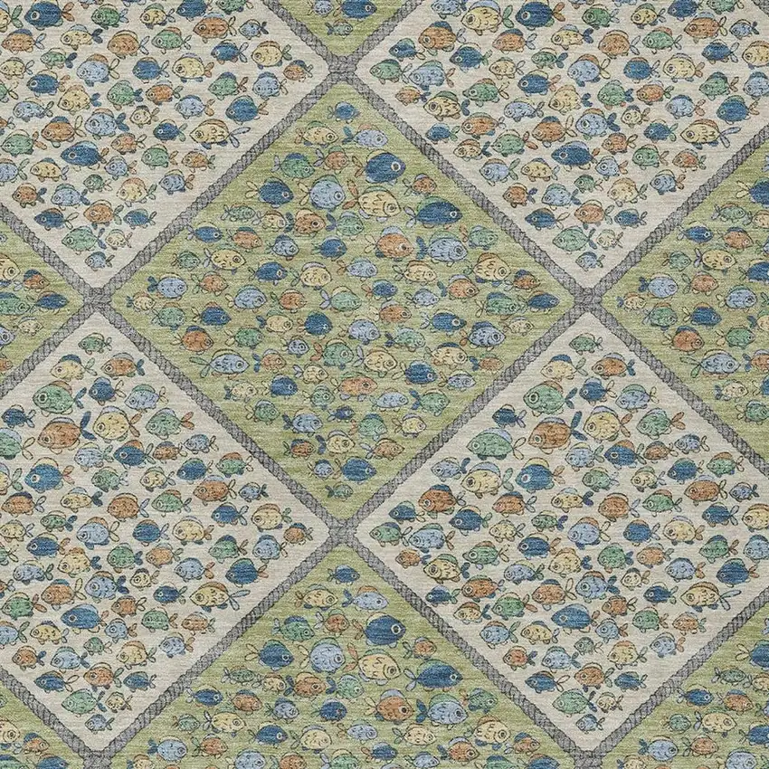 Green And Beige Abstract Washable Indoor Outdoor Area Rug Photo 2