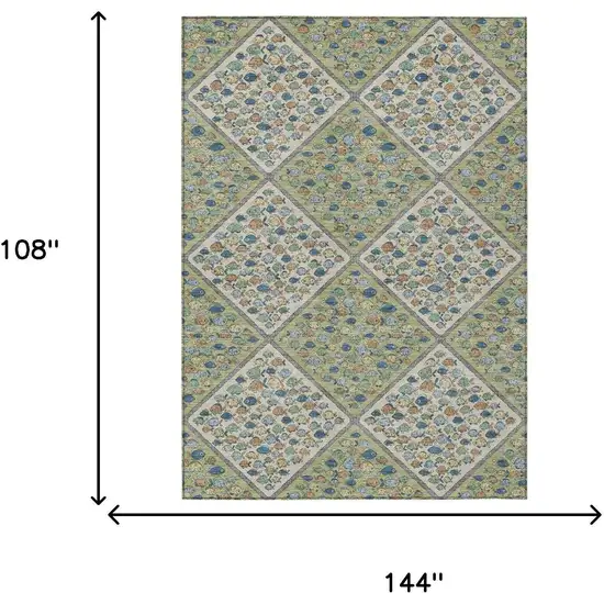 Green And Beige Abstract Washable Indoor Outdoor Area Rug Photo 6