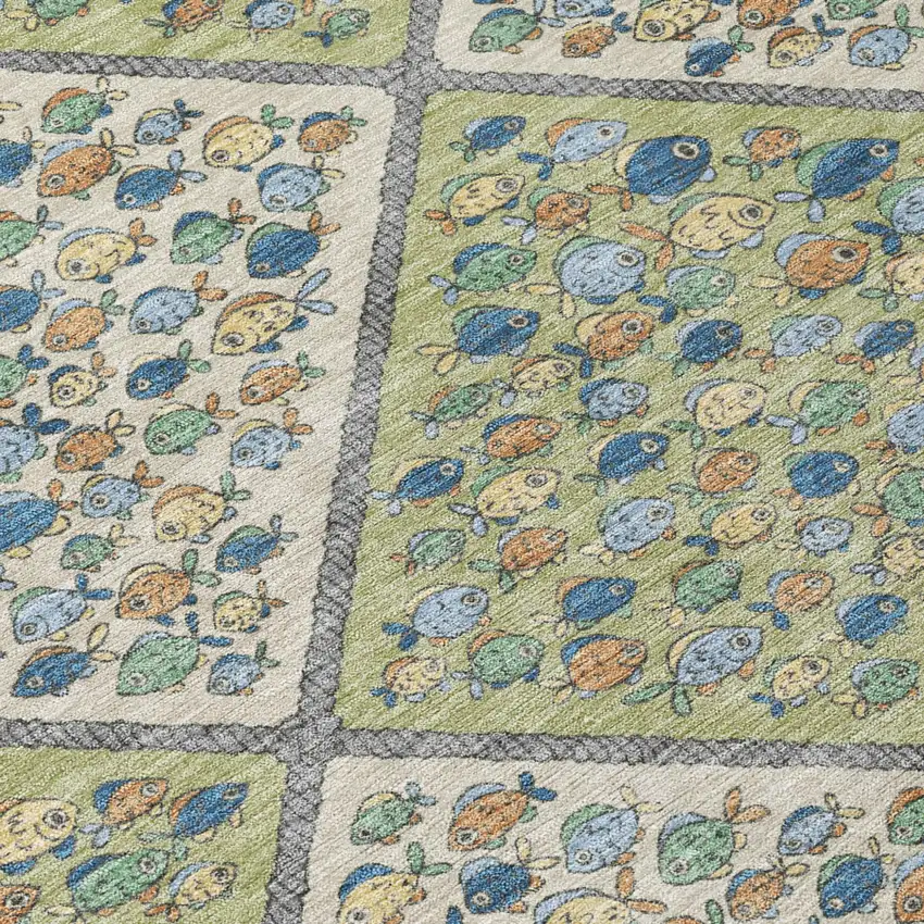 Green And Beige Abstract Washable Indoor Outdoor Area Rug Photo 5