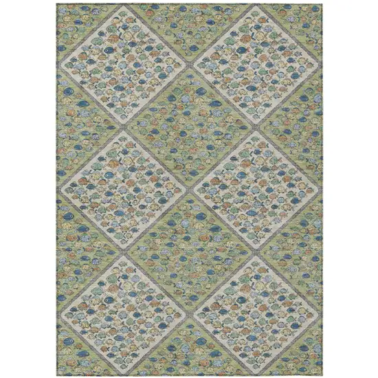 Green And Beige Abstract Washable Indoor Outdoor Area Rug Photo 1