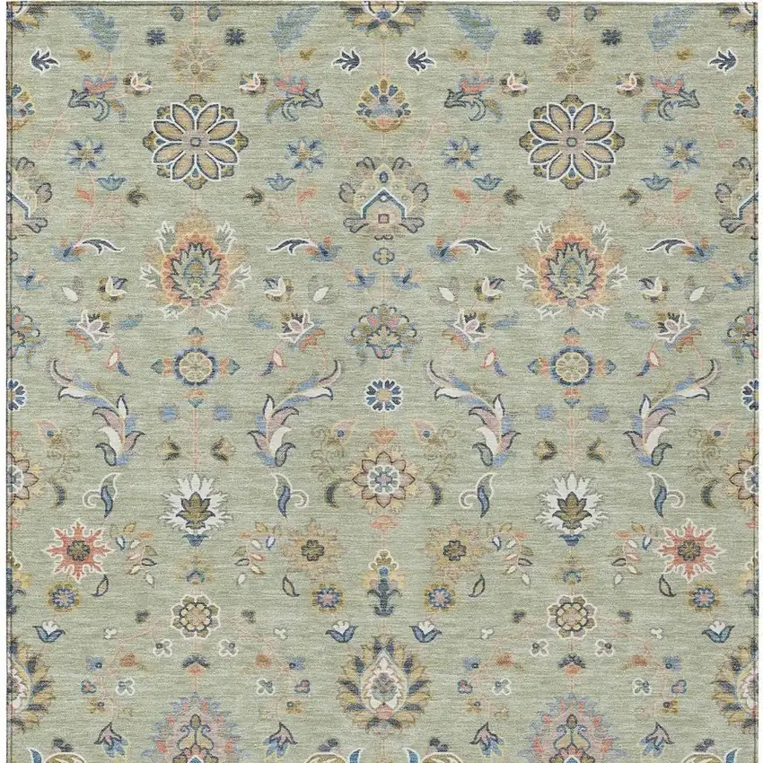 Green And Beige Abstract Washable Indoor Outdoor Area Rug Photo 3
