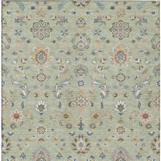 Green And Beige Abstract Washable Indoor Outdoor Area Rug Photo 3