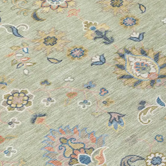 Green And Beige Abstract Washable Indoor Outdoor Area Rug Photo 5
