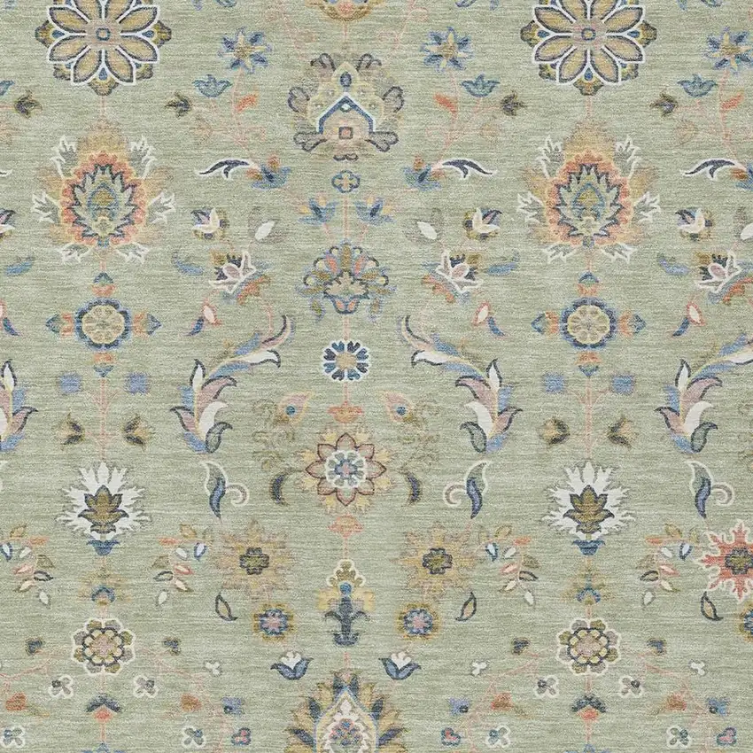 Green And Beige Abstract Washable Indoor Outdoor Area Rug Photo 2