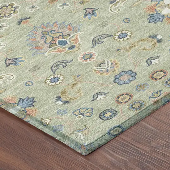 Green And Beige Abstract Washable Indoor Outdoor Area Rug Photo 4