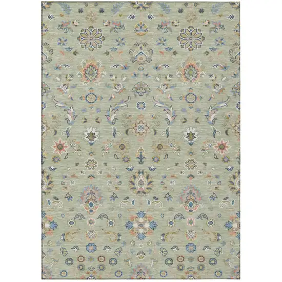 Green And Beige Abstract Washable Indoor Outdoor Area Rug Photo 1