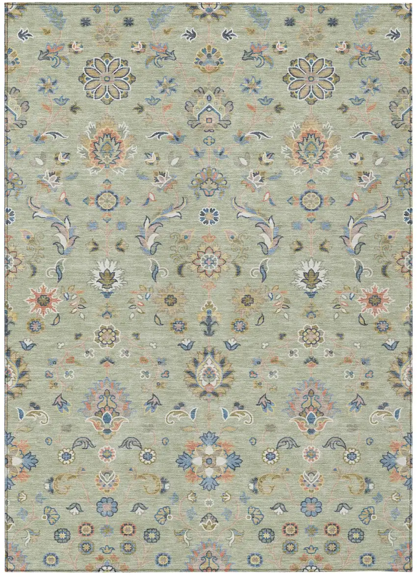 Green And Beige Abstract Washable Indoor Outdoor Area Rug Photo 1