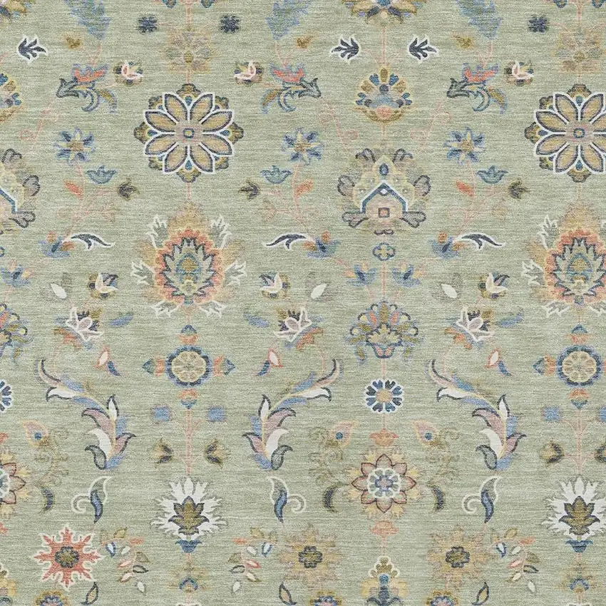 Green And Beige Abstract Washable Indoor Outdoor Area Rug Photo 2