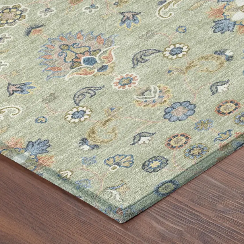 Green And Beige Abstract Washable Indoor Outdoor Area Rug Photo 4
