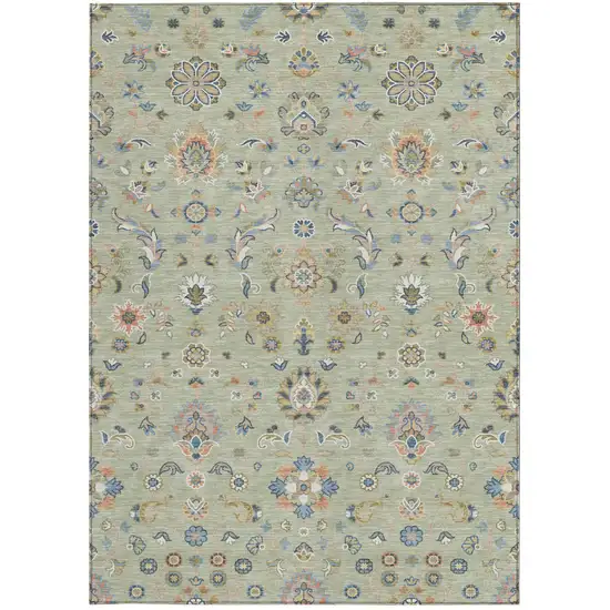 Green And Beige Abstract Washable Indoor Outdoor Area Rug Photo 3