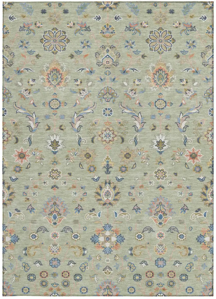 Green And Beige Abstract Washable Indoor Outdoor Area Rug Photo 3