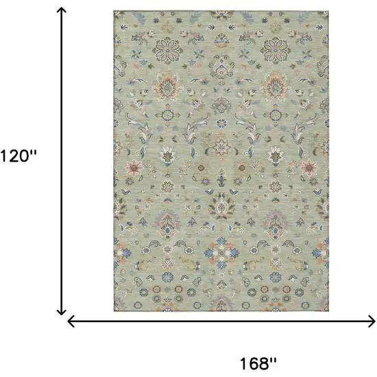 Green And Beige Abstract Washable Indoor Outdoor Area Rug Photo 6