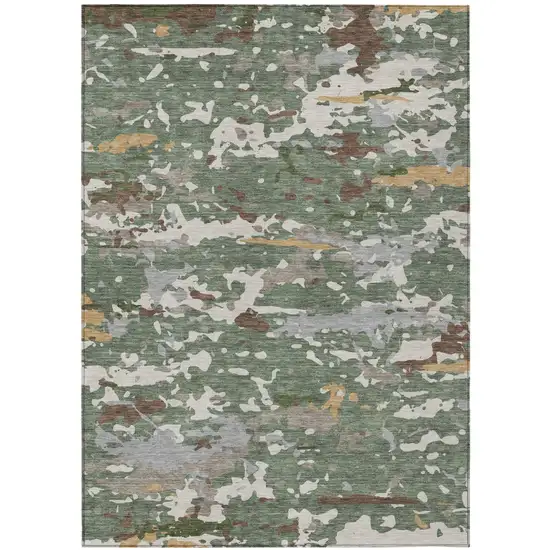 Green And Beige Abstract Washable Indoor Outdoor Area Rug Photo 1