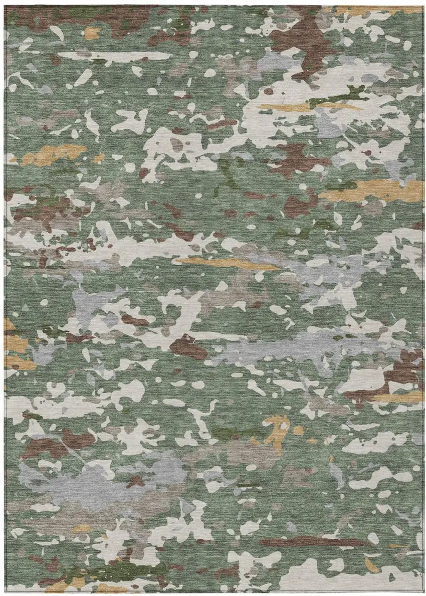 Green And Beige Abstract Washable Indoor Outdoor Area Rug Photo 1