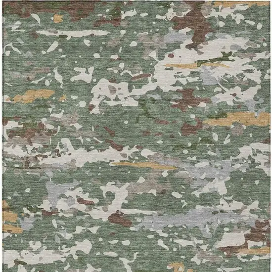 Green And Beige Abstract Washable Indoor Outdoor Area Rug Photo 3