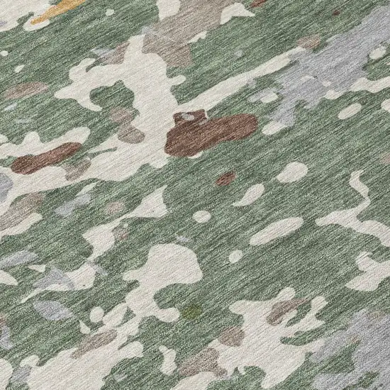 Green And Beige Abstract Washable Indoor Outdoor Area Rug Photo 5
