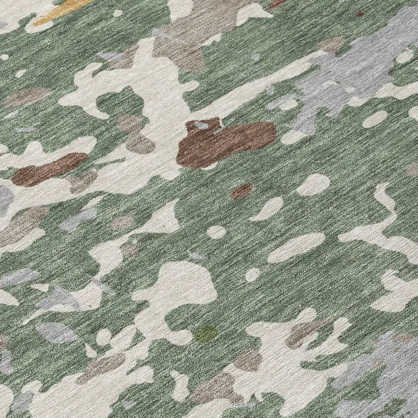 Green And Beige Abstract Washable Indoor Outdoor Area Rug Photo 5