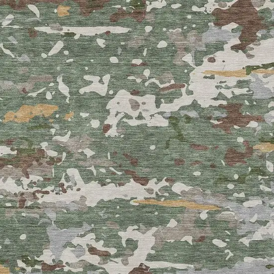 Green And Beige Abstract Washable Indoor Outdoor Area Rug Photo 2