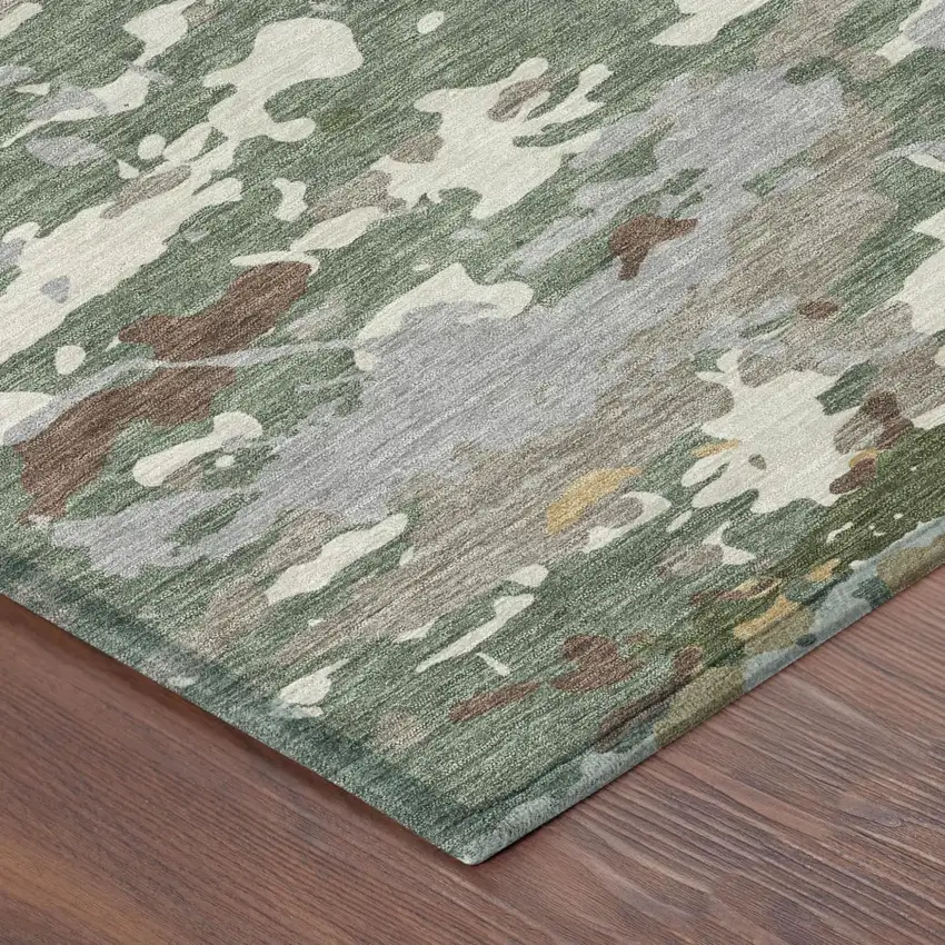 Green And Beige Abstract Washable Indoor Outdoor Area Rug Photo 4