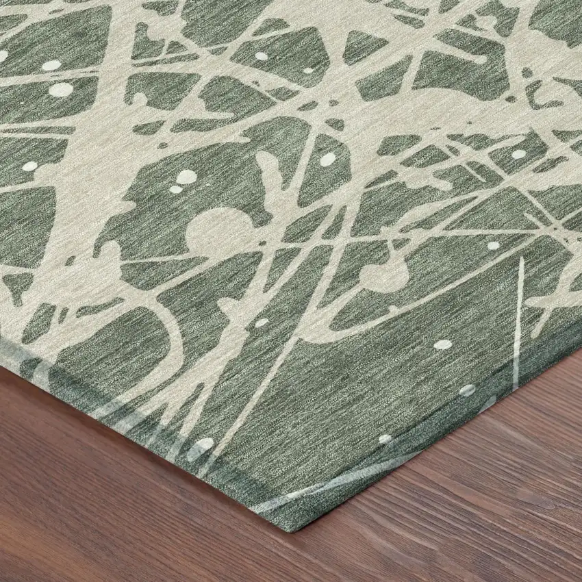 Green And Beige Abstract Washable Indoor Outdoor Area Rug Photo 4