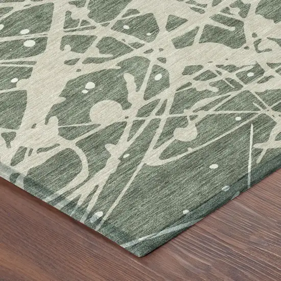 Green And Beige Abstract Washable Indoor Outdoor Area Rug Photo 4