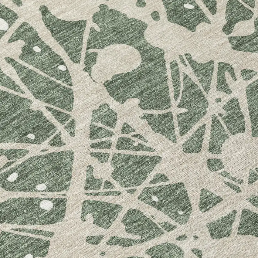 Green And Beige Abstract Washable Indoor Outdoor Area Rug Photo 5