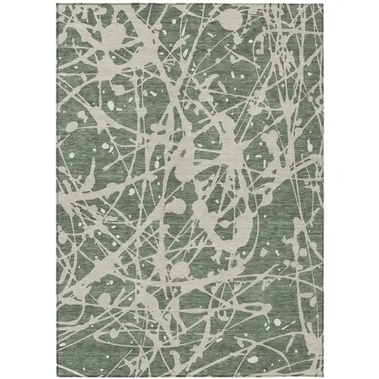Green And Beige Abstract Washable Indoor Outdoor Area Rug Photo 1