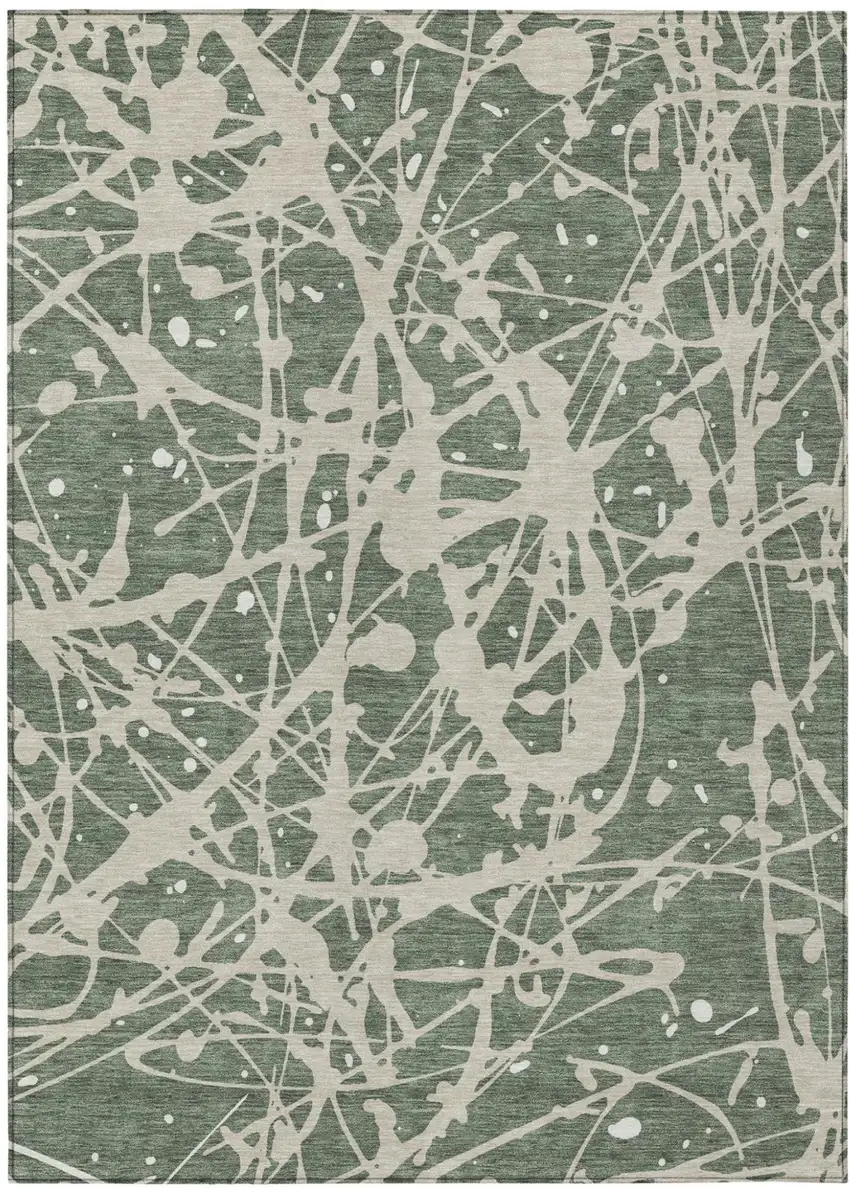 Green And Beige Abstract Washable Indoor Outdoor Area Rug Photo 1