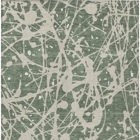 Green And Beige Abstract Washable Indoor Outdoor Area Rug Photo 3