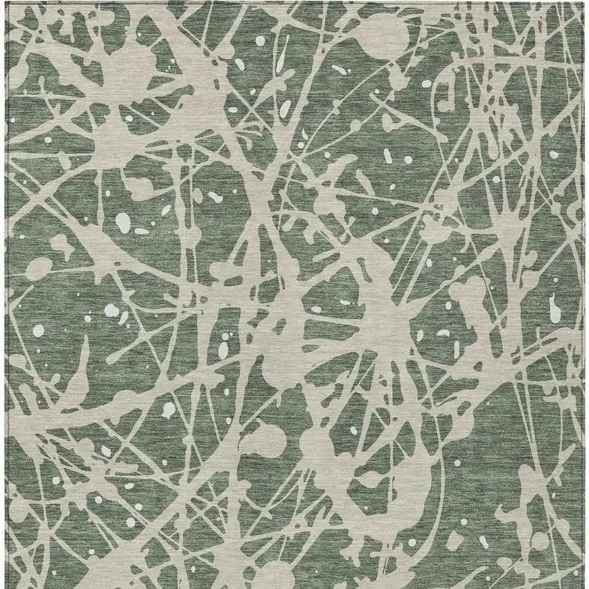 Green And Beige Abstract Washable Indoor Outdoor Area Rug Photo 3