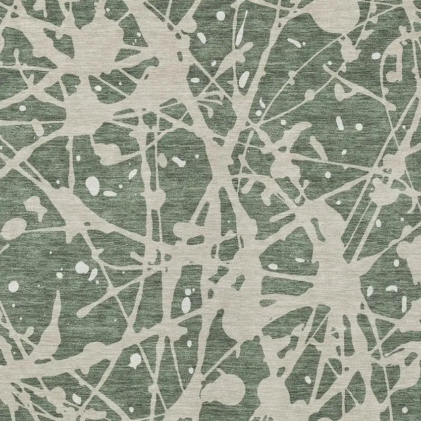 Green And Beige Abstract Washable Indoor Outdoor Area Rug Photo 2