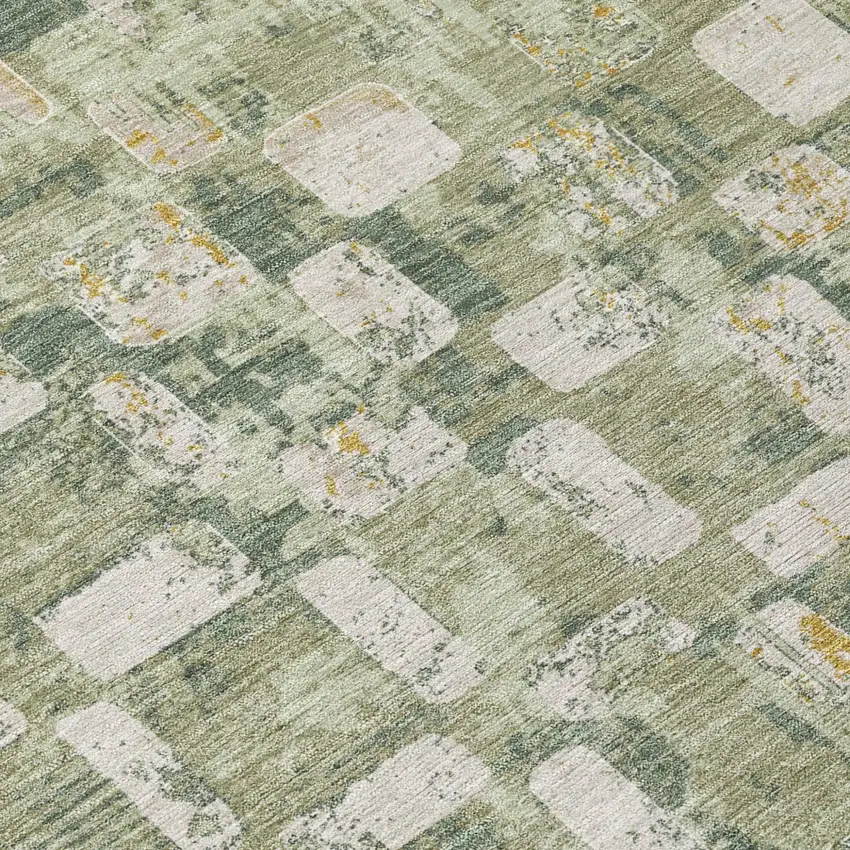 Green And Beige Abstract Washable Indoor Outdoor Area Rug Photo 5