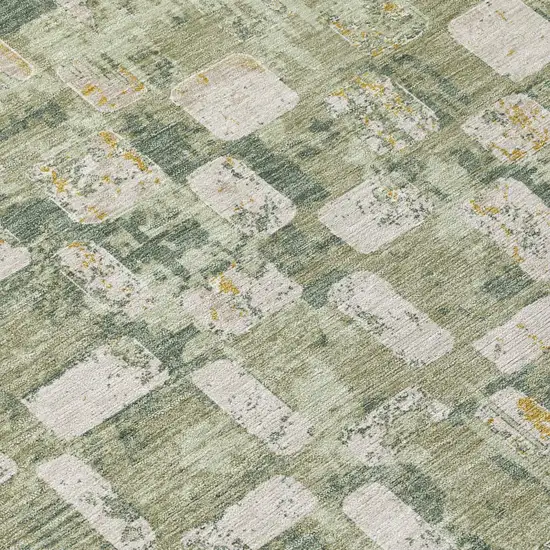 Green And Beige Abstract Washable Indoor Outdoor Area Rug Photo 5