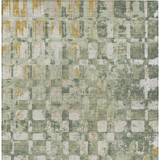 Green And Beige Abstract Washable Indoor Outdoor Area Rug Photo 3