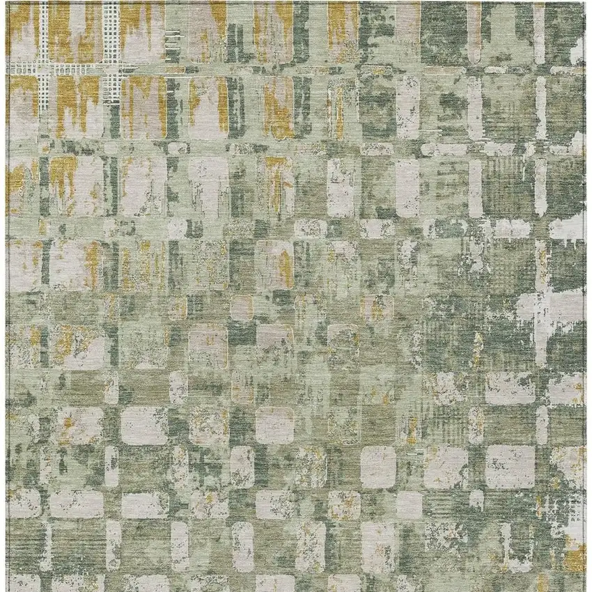 Green And Beige Abstract Washable Indoor Outdoor Area Rug Photo 3