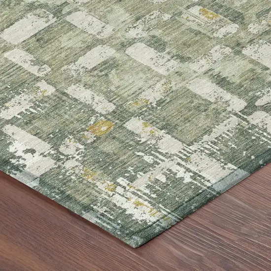 Green And Beige Abstract Washable Indoor Outdoor Area Rug Photo 4