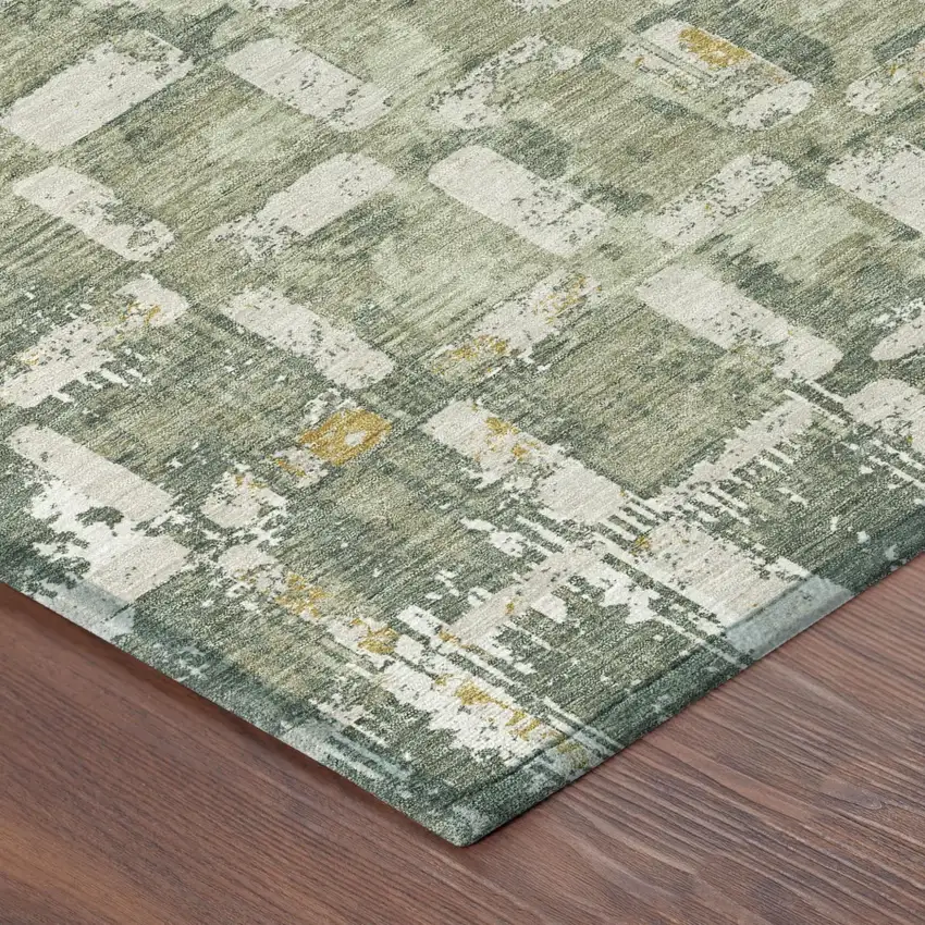 Green And Beige Abstract Washable Indoor Outdoor Area Rug Photo 4