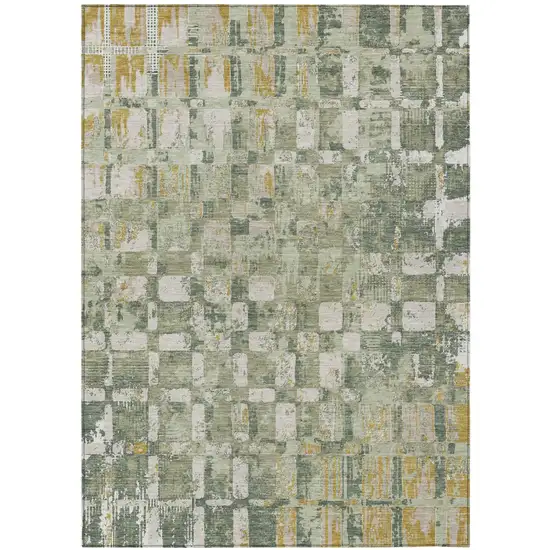 Green And Beige Abstract Washable Indoor Outdoor Area Rug Photo 1