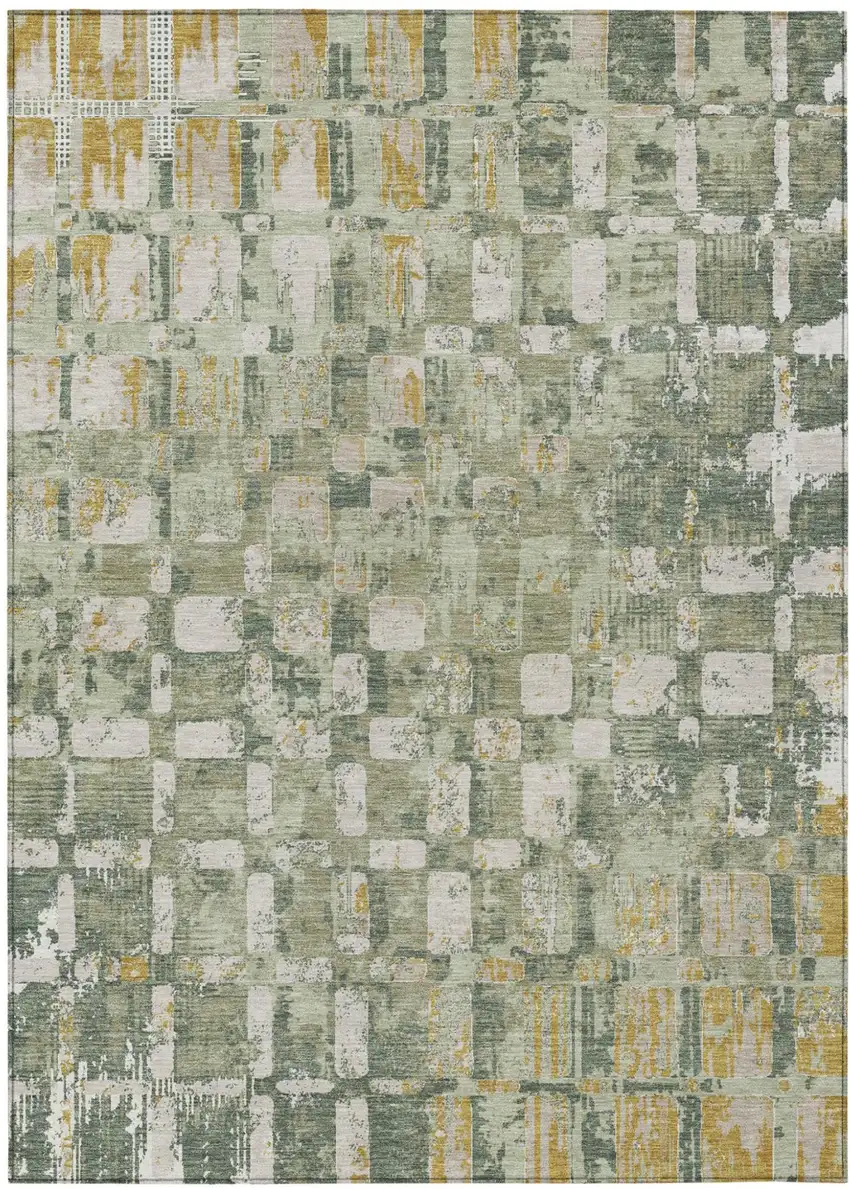 Green And Beige Abstract Washable Indoor Outdoor Area Rug Photo 1