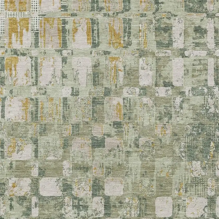 Green And Beige Abstract Washable Indoor Outdoor Area Rug Photo 2