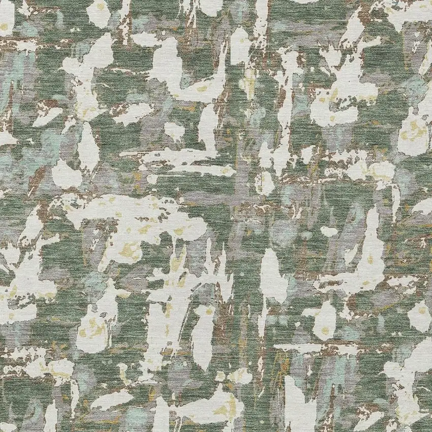 Green And Beige Abstract Washable Indoor Outdoor Area Rug Photo 5