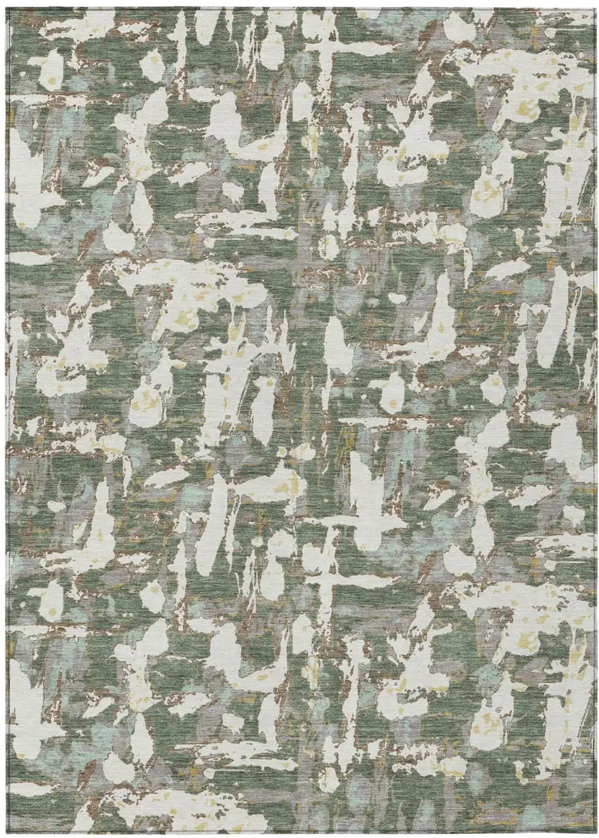 Green And Beige Abstract Washable Indoor Outdoor Area Rug Photo 2