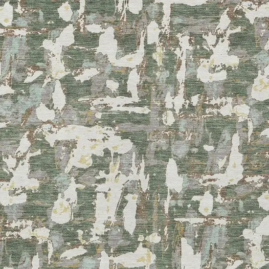 Green And Beige Abstract Washable Indoor Outdoor Area Rug Photo 3