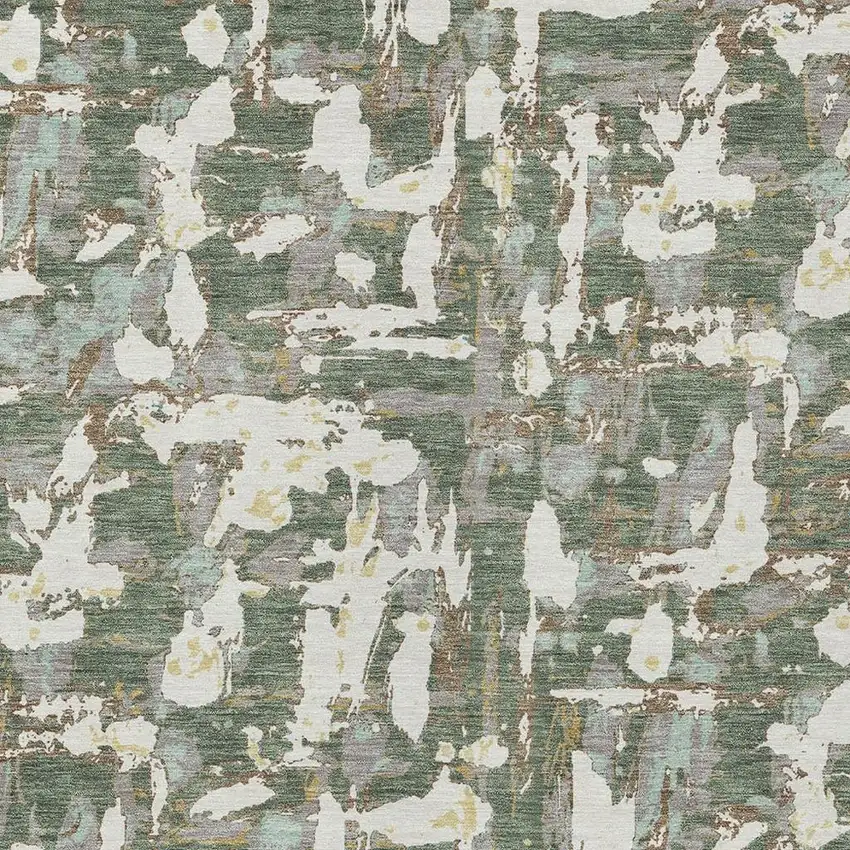 Green And Beige Abstract Washable Indoor Outdoor Area Rug Photo 3
