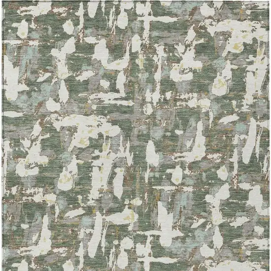 Green And Beige Abstract Washable Indoor Outdoor Area Rug Photo 4